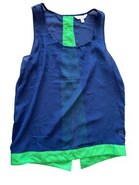 Charming Charlie Womens Sheer Blue & Green Sleeveless Tank Top Small